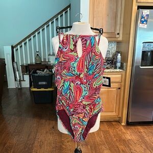 Sz 14 Ellen Tracy Colorful Paisley One-Piece Swimsuit